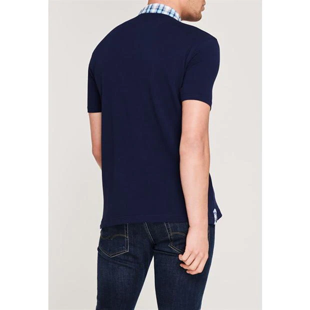 Pierre Cardin Short Sleeve Check Polo T-shirt- Navy
